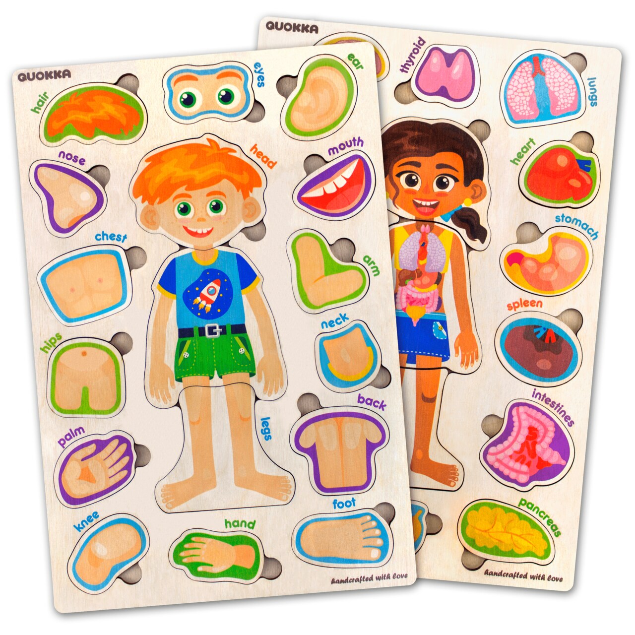 QUOKKA Wooden Puzzles for Kids – Montessori Puzzles for Toddlers 3-5 – Preschool Game Learning Human Body Parts Anatomy Skeleton – Educational Toys for Boy & Girl